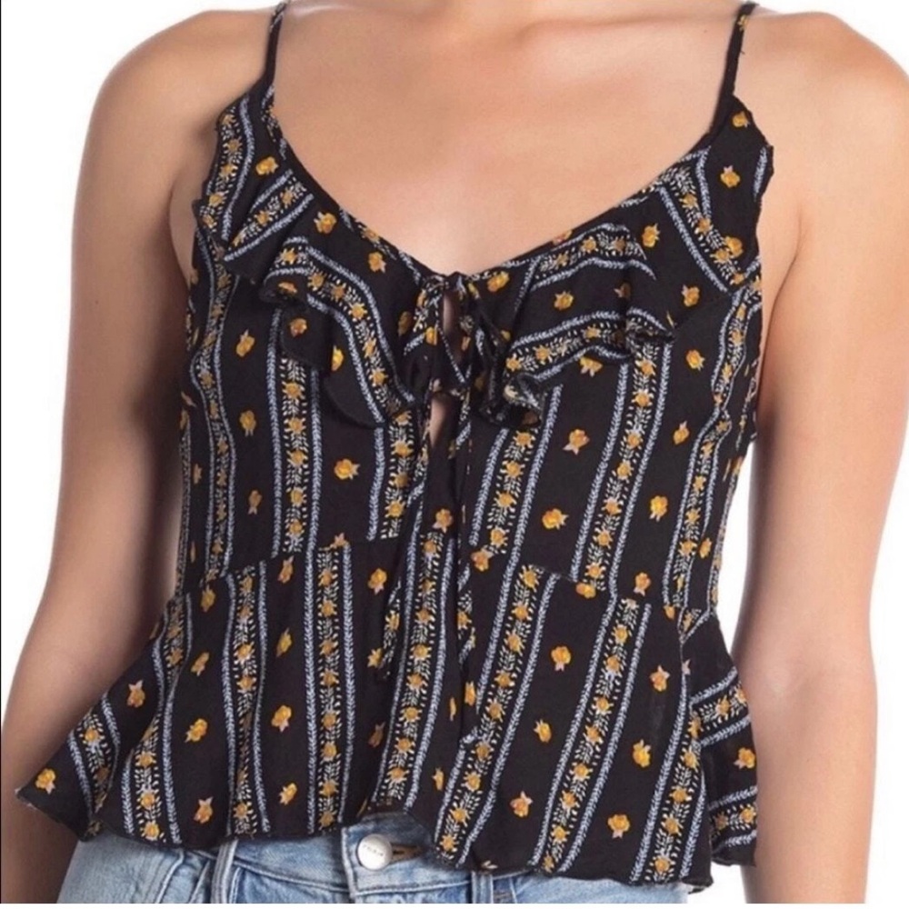 Free People Intimately ‘Love To’ Cami Tank Top Women’s Medium Black Patterned
